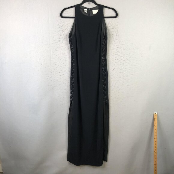 Cache Dress Womens 4 Black Beaded Side Panels Sleeveless Evening Gown Formal Y2K - Picture 1 of 16